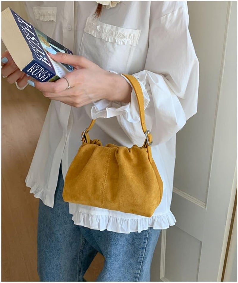 KeAiDMon Women Vintage Suede Handbags Tote Handbag Drawstring Bucket Bag Slouchy Crossbody Shoulder Bag Satchel Everyday Purse - Image 3